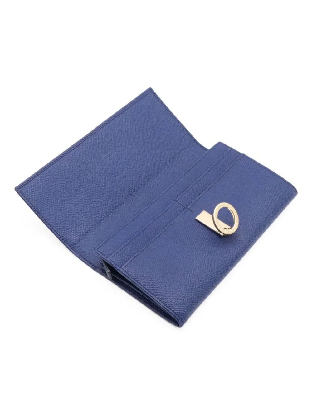 Bvlgari Logo Clip Bifold Wallet Calf Leather Blue Dahlia Gold